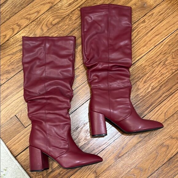 Burgundy Heeled Boots with Slouchy Shaft - Picture 1 of 3